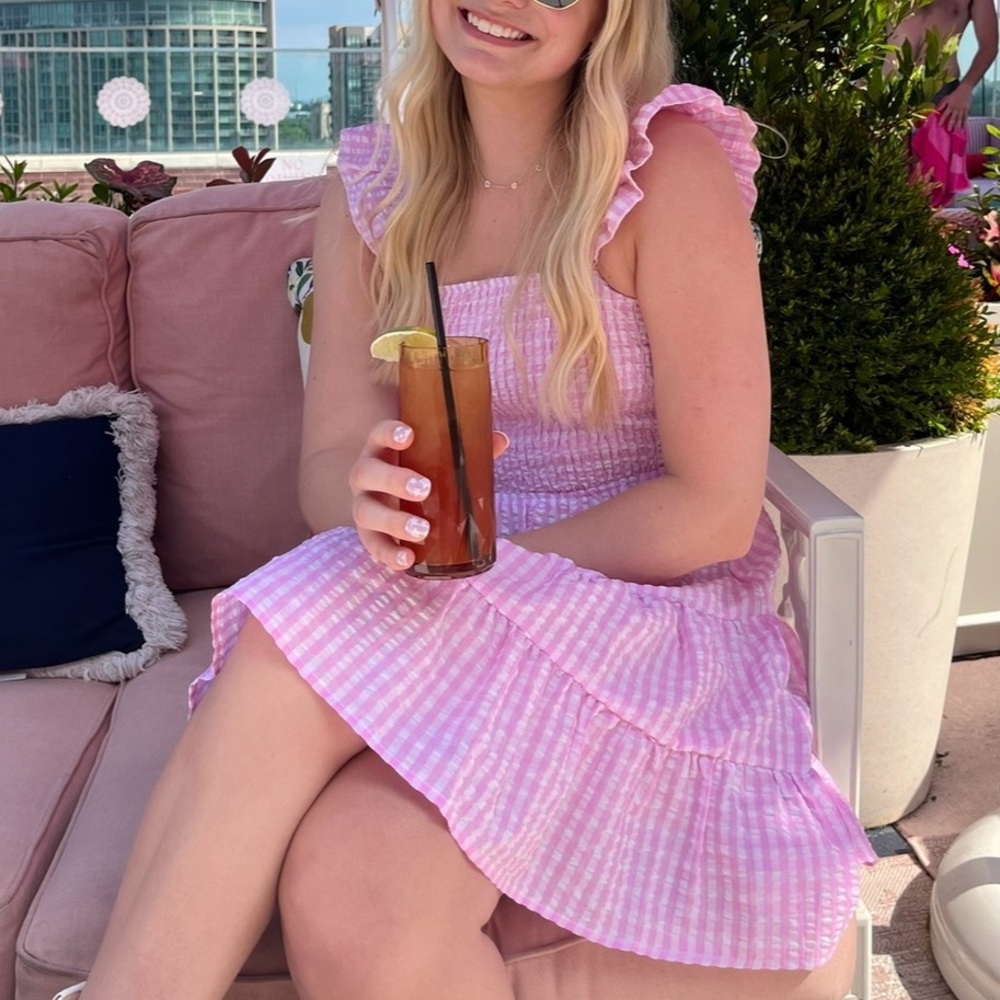 Pink Gingham Ruffle Dress